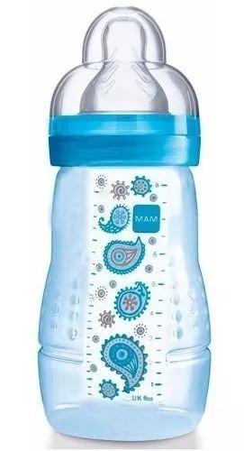 Mamadeira Mam Fashion Bottle Azul 270ml 2m+ Fluxo Médio