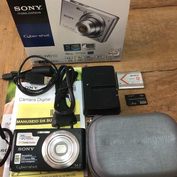 câmera sony cyber shot 14,1 + cartão mem 4gb + estojo