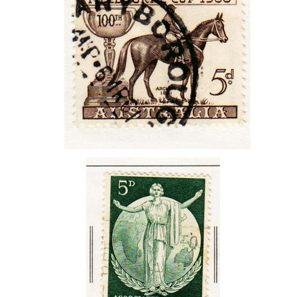 02 selos antigos austrália 1960 e 1962