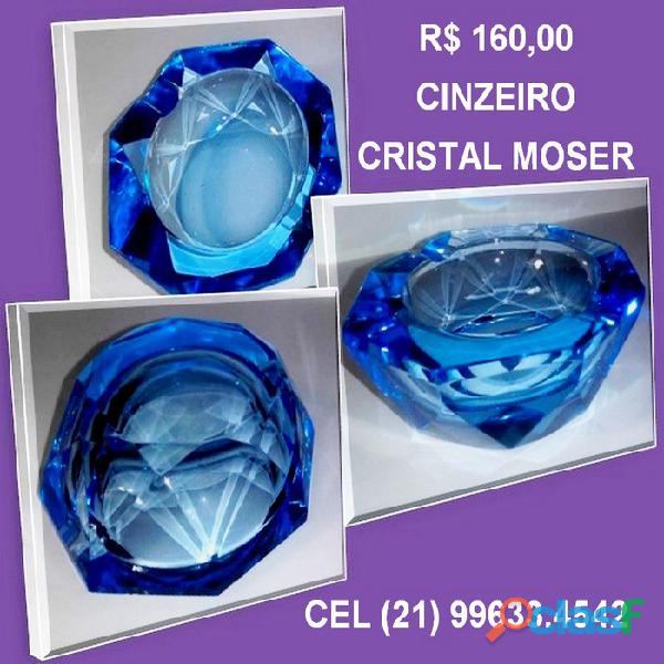 CINZEIRO ANTIGO, CRISTAL MOSER LAPIDADO AZUL OCTOGONAL 7,5