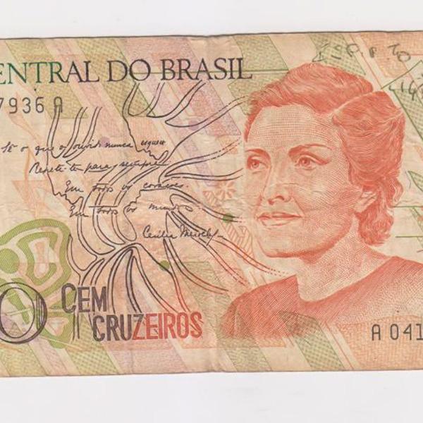 dinheiro antigo 01 cédula 100 cruzeiros