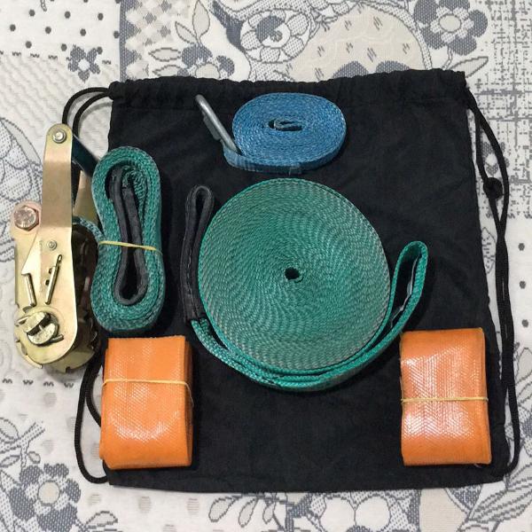 kit slackline com backup + protetor borracha + bolsa