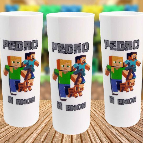 15 copos long drink branco personalizado minecraft