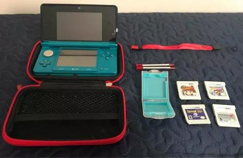 Nintendo 3ds Azul + 4 Jogos + Case