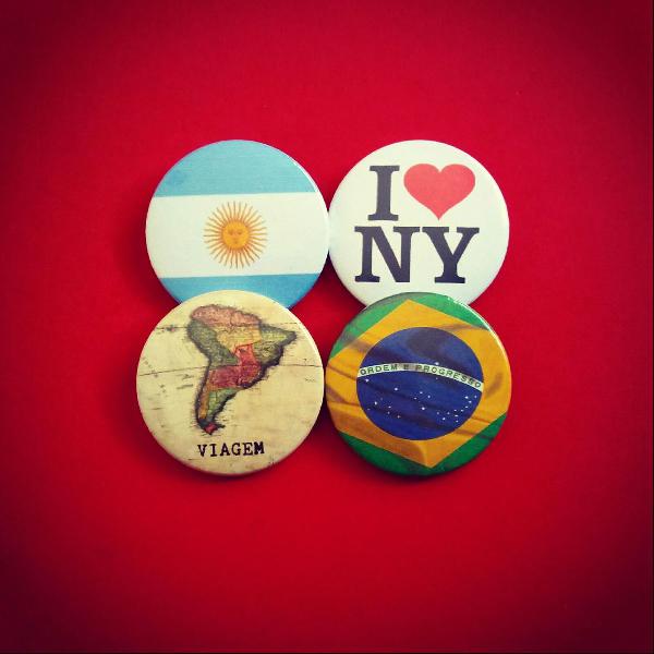 kit (4) bottons: Argentina, Nova York, Mapa, Brasil
