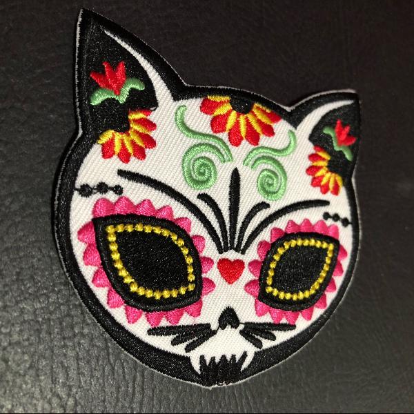 patch cabeça de gato caveira mexicana