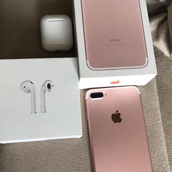 apple iphone 7 plus, ouro rosa 128 gigas