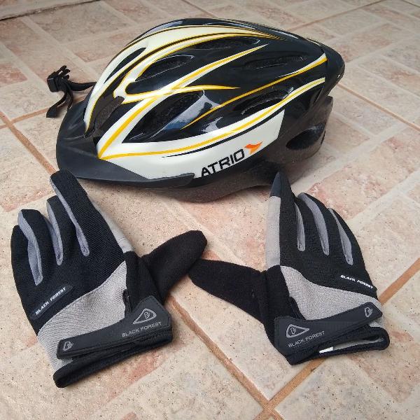 kit capacete atrio e luva de gel para ciclismo ciclista