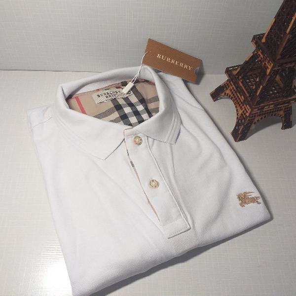 CAMISA PÓLO MASCULINA GG BURBERRY BRANCA PIQUET 100%