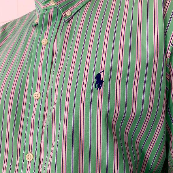 camisa verde e rosa ralph lauren custom fit