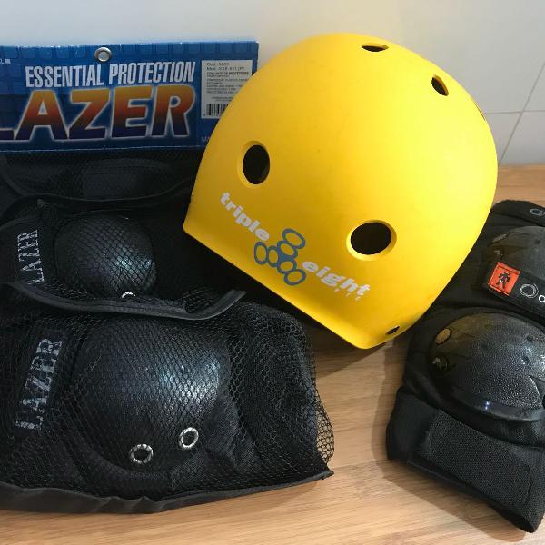 capacete triple eight 8 skate brainsaver amarelo com kit de