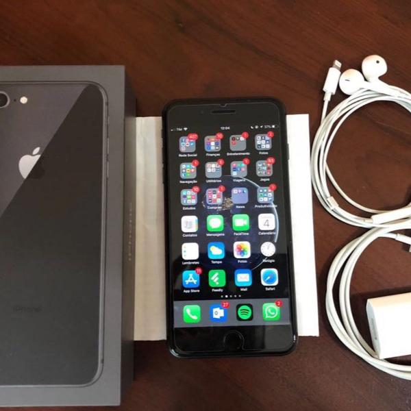 iphone 8 plus cinza espacial 64 gb + fone + carregador