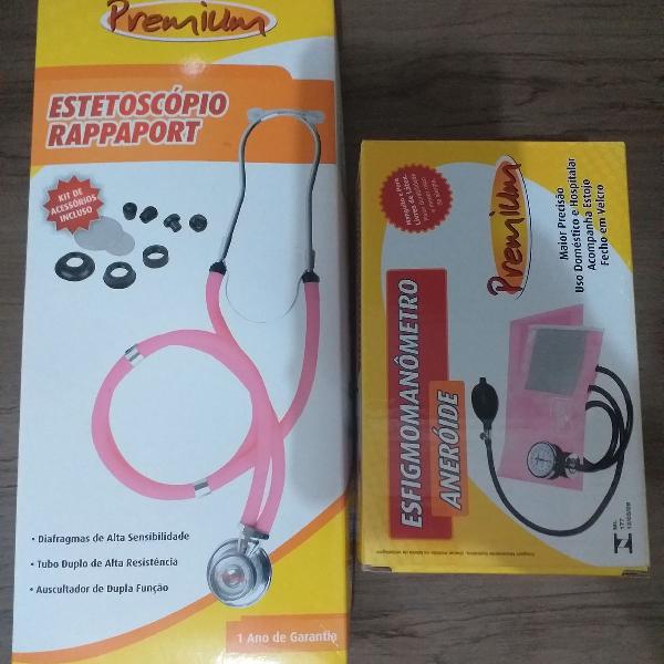 Kit Esfigmomanômetro Rosa + Estetoscopio Rappaport Premium