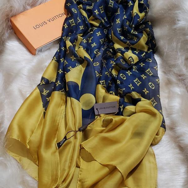 echarpe louis vuitton azul com mostarda lindo