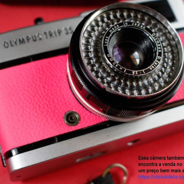 câmera olympus trip 35 ( revisada ) + flash sakar (rosa)