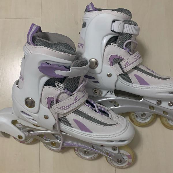 patins inline oxer branco e lilás