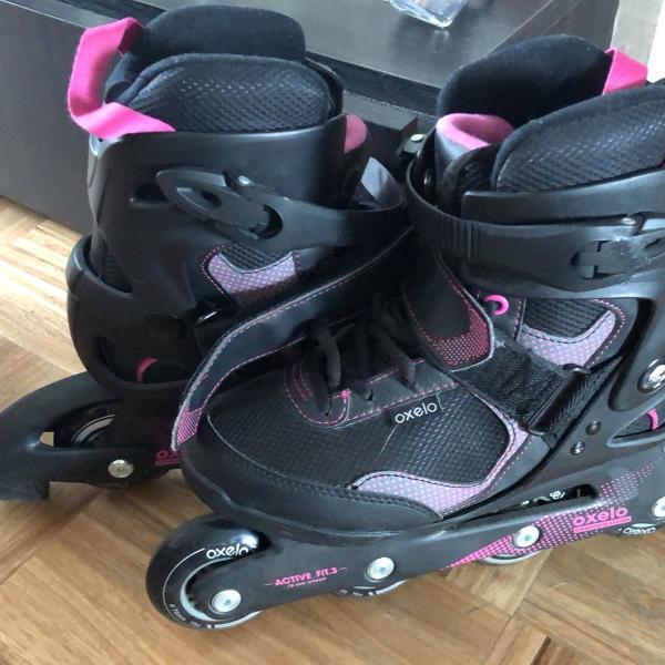 patins oxelo preto e pink feminino tamanho 35
