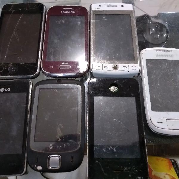 Lote com 7 celulares estragados