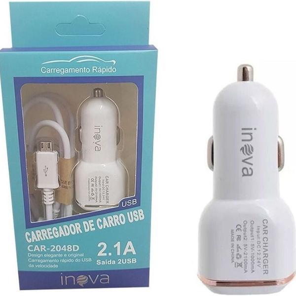 inova carregador de carro usb 2.1a saida 2usb car-2048d