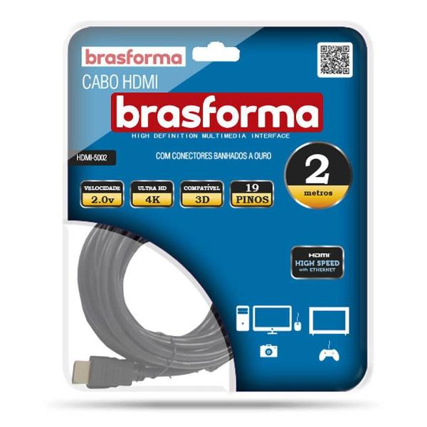 cabo hdmi 4k 3d 2 metros contatos folheados a ouro brasforma