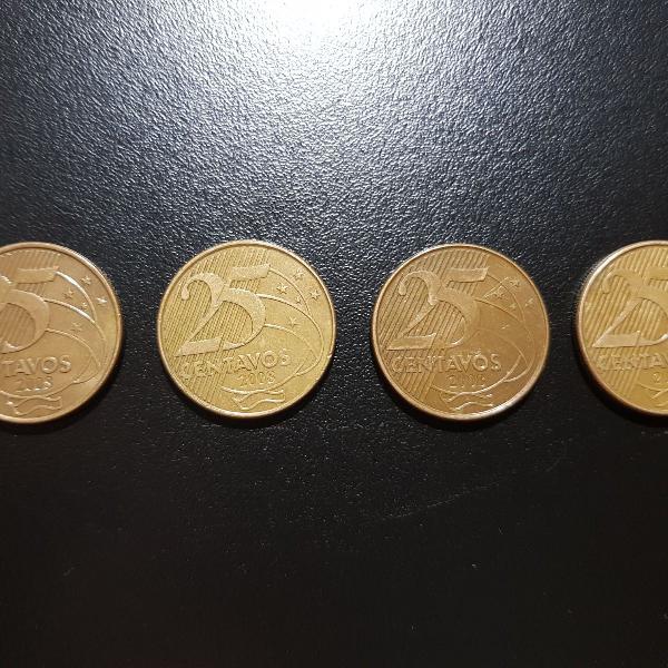 4 moedas 25 centavos de 2008