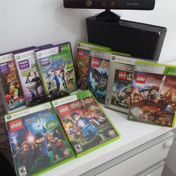 Xbox 360 + kinect + 1 controle + 16 jogos