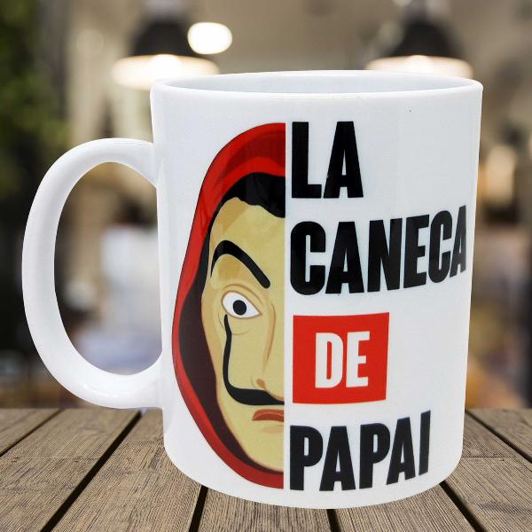 caneca branca personalizada la casa de papai