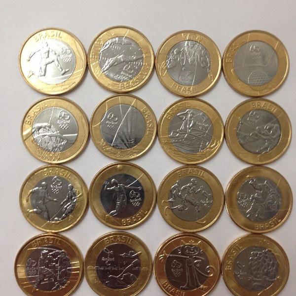 coleção com 16 moedas de 1 real das olimpiadas rio 2016