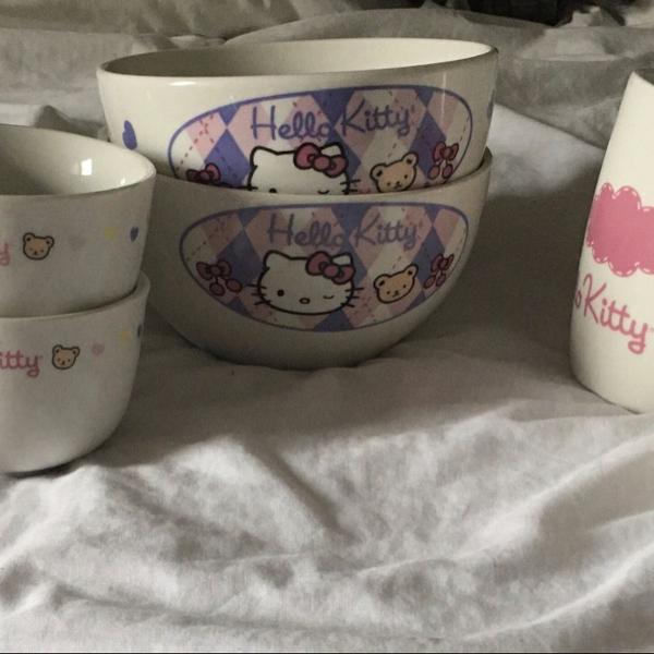 conjunto de cerâmica hello kitty