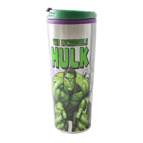 copo para viagem hulk com tampa metal 450ml - marvel