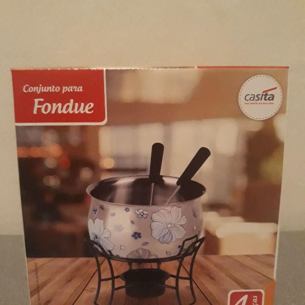 jogo de fondue decorado de inox com 2 garfos