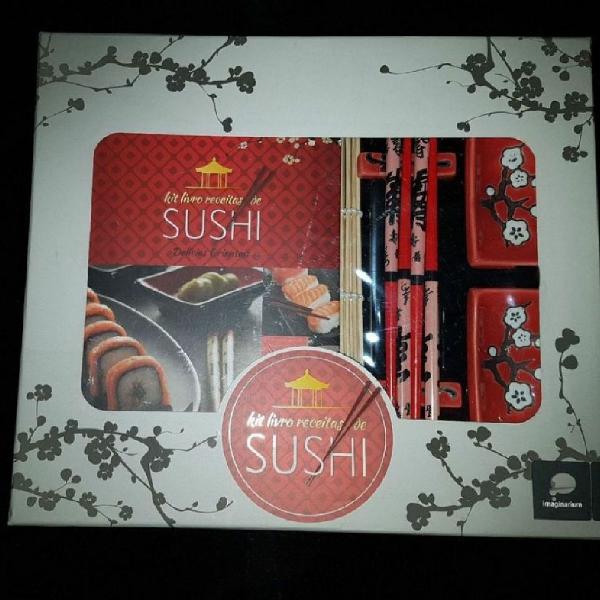 kit livro de receitas de sushi com utensílios + caixa de