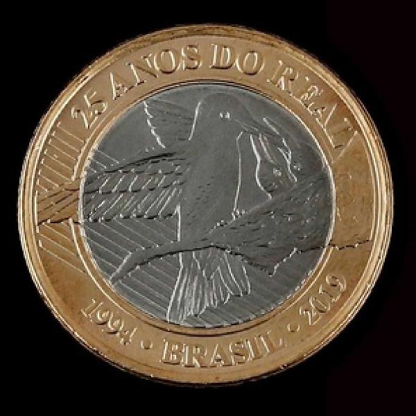 moeda de 1 real do beija-flor comemorativa aos 25 anos do