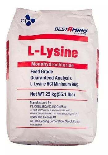 L - Lisina Hcl 99% Pura - Sacaria Com 25 Kg