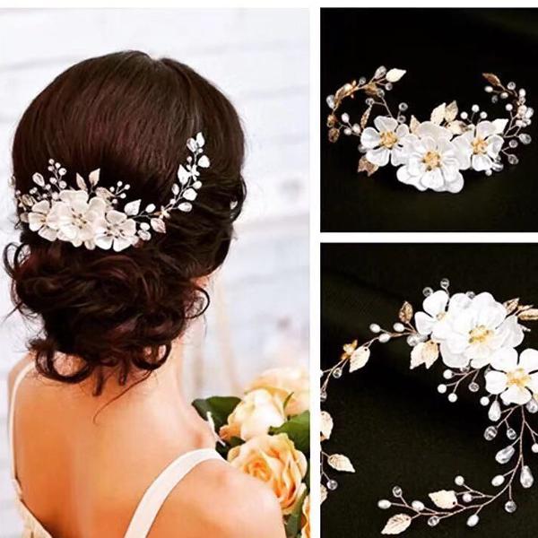 arranjo flor noiva casamento pérola folhada strass penteado