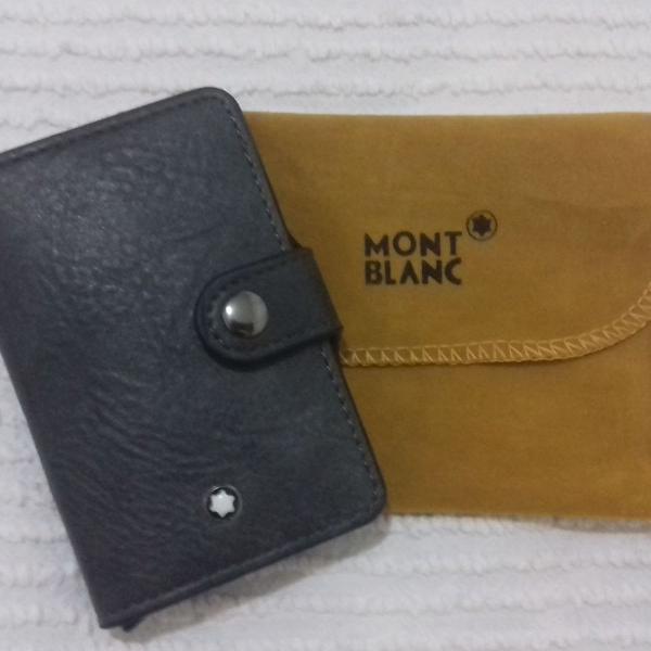 carteira mini mont blanc porta cartão couro cinza escuro