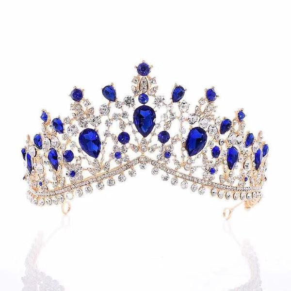 coroa tiara porta coque cabelo cristais azul para penteado