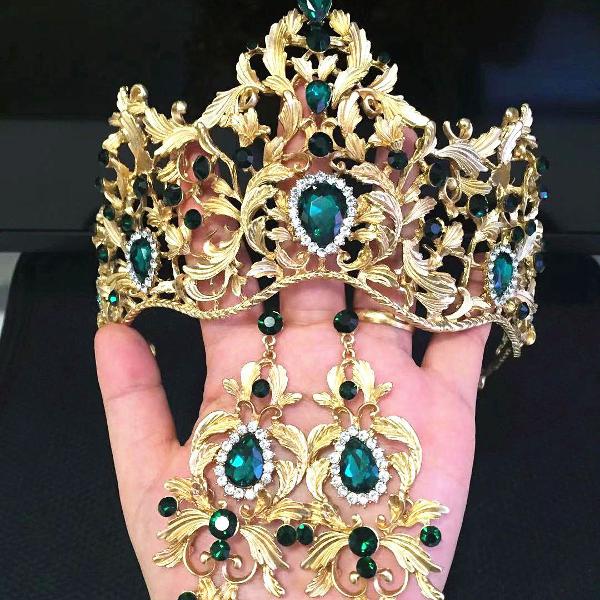coroa tiara porta coque verde dourada brilho conjuntos +