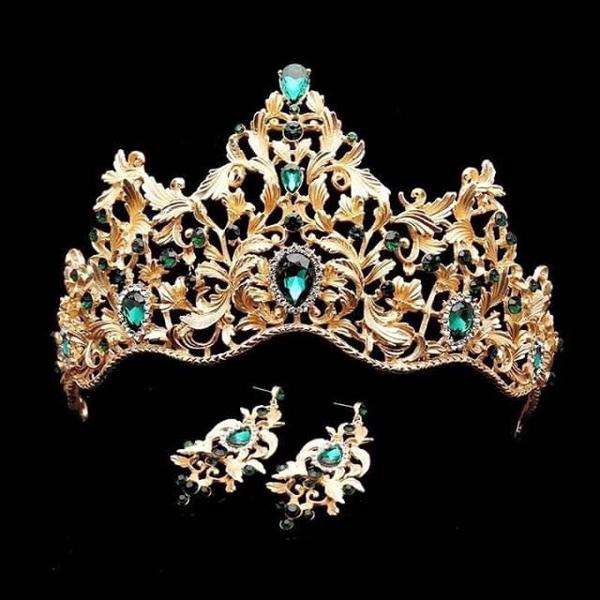 coroa tiara porta coque+brincos verde esmeralda noiva 15