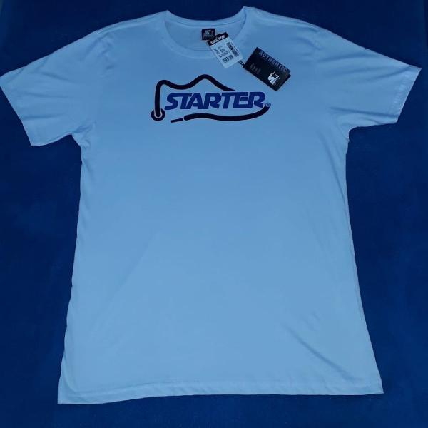 camiseta Starter branca com logo em azul