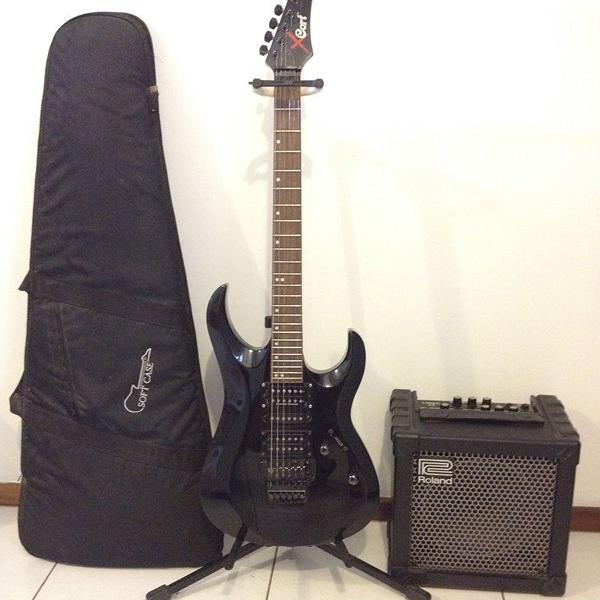 guitarra xcort preta em perfeito estado + amplificador +