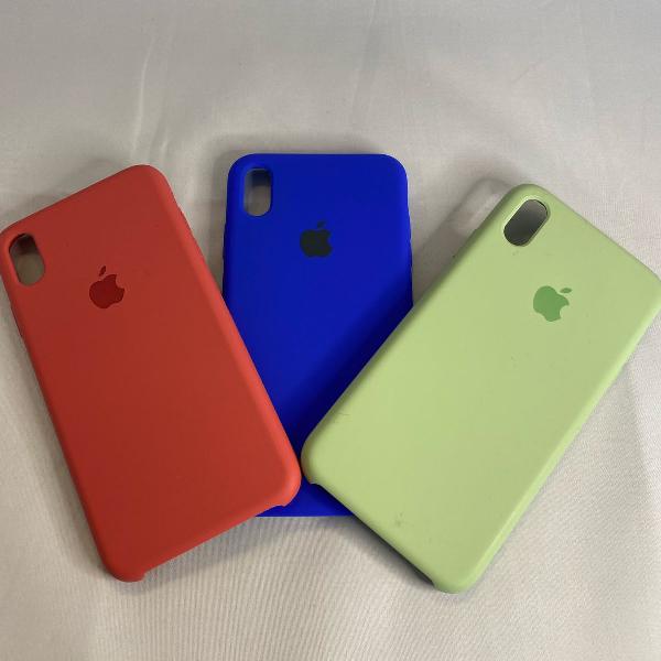 kit com 3 cases para iphone xs max nas cores verde, melancia