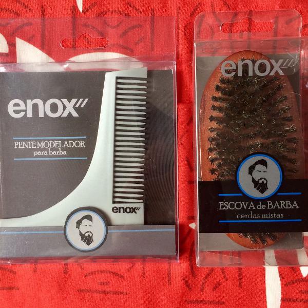 kit pente modelador e escova para barba da enox