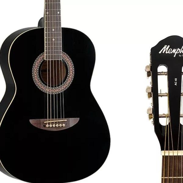 violão memphis preto acústico com capa.