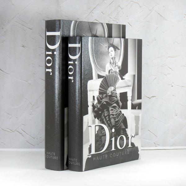 2 livros caixa decorativo estampa cris dior ícones da moda