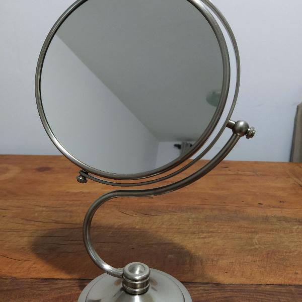 Espelho de Bancada Redondo, Duplo, Giratório, em Aço Inox