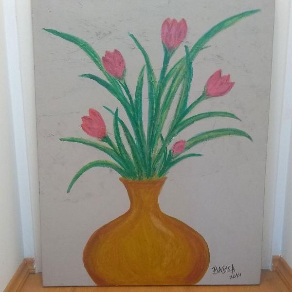 MUDANÇA!! tela de tulipas pintado em tinta acrílica