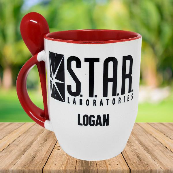 caneca vermelha com colher star laboratories the flash