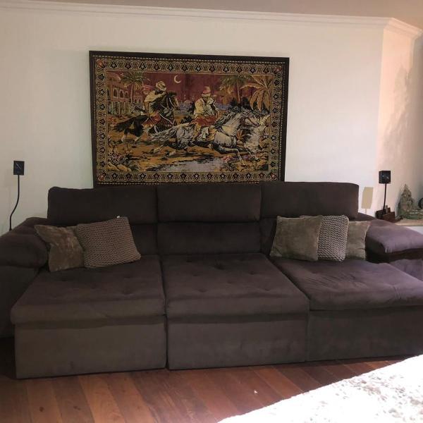 sofá suede retrátil e reclinável marrom
