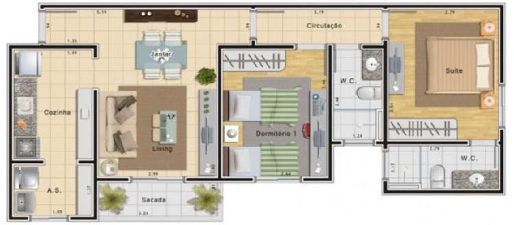 Apartamento para venda com 64 metros quadrados com 2 quartos